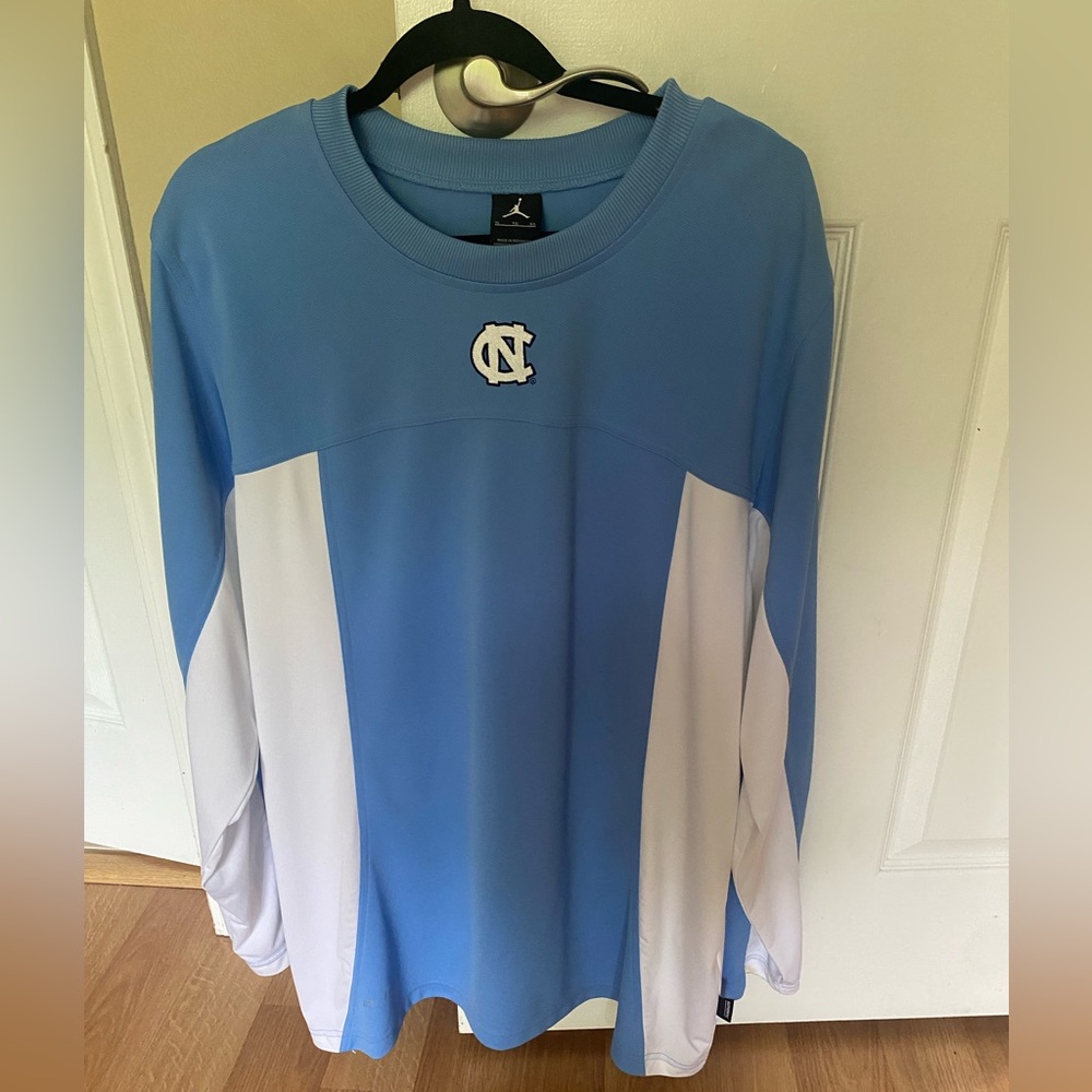 Men’s Jordan North Carolina Logo Light Blue and White Long Sleeve Shirt